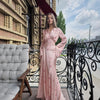 Autumn Elegant Printed Satin Long Dress Women Slim Lace Up V-neck Full Sleeve Pleat Dresses Lady Party Evening Robes