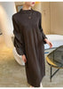 Puff Sleeve Pleated Dress Solid Color Long Length Women Loose Causal Elegant Dresses Designer Clothes Autumn 2DA1731