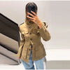 Pocket Stand Collar Long Sleeves Jacket Woman Single Breasted Solid Color Waist Cinching Jackets Versatile Women's Jackets