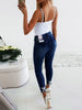 Pencil Pants Women Vintage Washed Jeans Sheath Denim Ankle Length Jean Pearls Solid Pockets Casual High Waist Skinny