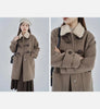 Lamb Wool Collar Duffle Coat Women Long Wool-Like Overcoat Elegant Loose Fit Warm Winter Outerwear Clothing