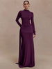 Solid Color Elegant High Neck Long Sleeve Ruched Ribbon Dress Women Bodycon Party Club Evening Dress Winter