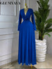Women Draped Deep V-neck Fit and Flare Long Maxi Dress Winter Evening Prom Party Education Vacation Dresses Vestido