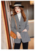Coffee Plaid Blazer Women Tempeament Wool Long Sleeve Slim Jacket Office Ladies Work Coat Gray Tops