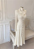 Retro Elegant Knitted Dress Women Long Sleeve Slim Single Breasted Bodycon Dresses Ladies Lapel Hollow Out Long Robe Vestidos