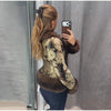 Printed Faux Fur Splicing Jacket Autumn Winter V-neck Slim Waist Cinched Full Sleeve Cropped Coat Women's Outwear