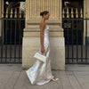 Solid Pleated Shawl Dress Women Chic Half High Neck Long Sleeve High Waist Slim Dresses Lady Daily Evening Party Gown