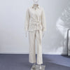 Casual Solid Shirt Trouser Suits Women Full Sleeve Lace Up Lapel Top Wide Leg Pants Lady Set Autumn Female Suit