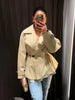 Women's Khaki Short Trench Coat Chic Lapel Collar Single Button Drawstring Waist Adjustable Oversized Jacket Commuting Outerwear
