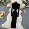 Vestidos Para Mujer Solid Half High Collar Autumn Winter Solid Woman Dresses Korean Sweater Elegant Long Dress
