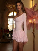 Flare Sleeve Ruffle Sexy Mini Dress Women Robe Irregular Single-breasted V Neck High Waist Slim A-line Club Dress