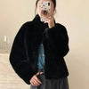 Eco-friendly Mink Fur Windproof Stand Collar Faux Mink Coat For Women Warm Winter Thick Jackets With Pockets 2DB5167