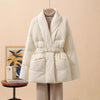 Temperament Cotton Coat Women Winter Warm Solid Color V-neck Gathered Waist Jacket Coats Parkas with Belt