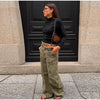 Printed Curved Wide Leg Denim Jeans High Waist Seam Detail Casual Women All-match Long Pants Autumn Chic Outfits