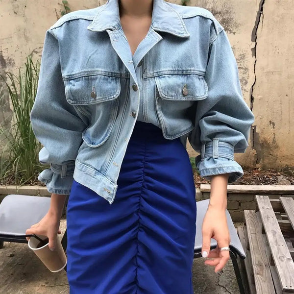 Coats Jackets Women Top Sexy Puff Long Sleeve Y2k Clothes Cropped Jacket Streetwear Women's Denim Shirt