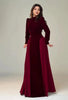Women Chic Velvet Patchwork Chiffon Dress Elegant Full Sleeve Round Neck High Waist Maxi Dresses Lady Dinner Party Robes