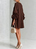 High‑quality Women Loose Short Tunic Dress 3D Stereo Big Flower Cuff Lantern Long Sleeve Button Front Dress Casual Daily Wear
