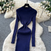 Vestidos Para Mujer Solid Half High Collar Autumn Winter Solid Woman Dresses Korean Sweater Elegant Long Dress