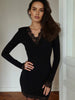 Lace Patchwork V Neck Women Dresses Solid Casual Bodycon Long Sleeve Sexy Club Outfits Female Elegant Vestidos
