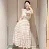 Kuzuwata Fresh Mid-length Print High Waist Robe Gentle Literary Lace Up Pleated Slim Mujer Japan Elegant Dress