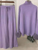 2 Pieces Sets For Women High Neck Loose Sweater With Fox Fur Cuffs Wide Leg Trousers Spring Winter 2DB1757