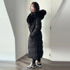 Warm Fur Collar Elastic Waist Hooded Coat Women's Elegant Waist-cinching Zippers Long Cotton Coats Winter Lady Outwear