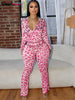 Leopard Contrast Letter Print 2 Piece Set Women Hooded Full Sleeve Crop Jacket+Skinny Stretch Flare Pants Suits
