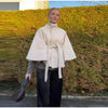 Women's Poncho Coats Vintage Stand Collar Belt Button Lace Up Full Sleeve Overcoat Female Autumn Lady Streetwears