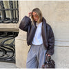 Warm V-Neck Thick Leather Short Jacket Woman Long Sleeves Loose Versatile Coats Casual Street Women's Autumn Winter Jackets