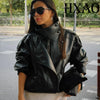 Black Jacket Women's Coat Faux Leather Jacket Outerwears Demi-Season Bomber Moto Biker Zipper Jacket High Neck Short Coat