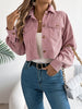 Autumn Winter Crop Jacket Woman Casual Pocket Single Breasted Long Sleeve Lapel Khaki Pink Valentine's Day Corduroy Coats