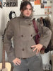 Elegant Women's Short Woolen Coats Stand Collar Double Breasted Long Sleeve Female Jacket Autumn Winter Lady Warm Outwear