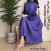 Yudx Purple Pleated High Neck Maxi Evening Dress, Ruffle Sleeve Women's Wedding Guest Ramadan Party Dress