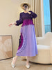 Anmrem Tie Flower Design Women's Pleated Dress O-neck Long Sleeve Colorblock Patchwork Chic Beading Loose Famale Clothes 2DB5753