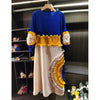 Pleated Tie Flower Long Sleeve Women's Dress Chic Loose Colorblock Patchwork Design Beading Famale Clothing 2DB6651