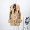 Elegant Solid Faux Fur Spliced Coat Women Lapel Long Sleeve Tassel Plush Outerwear Fall Winter Warm Streetwear