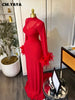 Women Feather Long Sleeve O-neck Ruched Mermaid Long Maxi Dress Street Mesh Sexy Party Cocktail Night Dresses