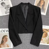 Black Cropped Blazers Woman All-match Notched Collar Crop Jacket Women Korean Chic Single Button Suit Coat