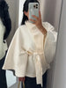 Women Solid Batwing Sleeve Outerwear Casual Stand-up Collar Waist Loose Long Sleeves Lady Jacket Lady Autumn Coats