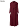 Women Maxi Dresses Elegant Lapel Neck Long Sleeve Fitted Waist Belted Wrapped Long Dress Commuting Woman Clothes