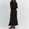 Women Elegant Ribbed Knit Full Sleeve Maxi Dress Crew Neck Bodycon Pencil Long Dress Tie Waist Dress 90s Vintage Streetwear