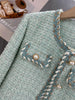 Women Elegant Tweed Jackets Chic O-neck Long Sleeve Tops Autumn Single-breasted Office Cardigan Coat Outerwear