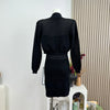 Commuter Knitted Dress Spring Autumn Elegant Two Pieces Set Hip-wrapped Short Striped Cardigan And Dress J408