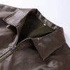 Vintage PU Leather Jacket Autumn Ladies Zipper Lapel Long Sleeve Pocket Coat With Belt Women's Loose Streetwear