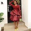 Women Satin Short Cocktail Dress Mesh Long Sleeve Corset Tiered Bubble Hem Round Neck Bodycon Evening Party Club Midi Dresses