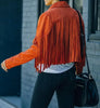Womens Vintage Lapel Long Sleeve FringeCropped Hippie Motor Biker Cardigan OutwearsFaux Suede Tassel Jacket