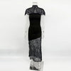 Elegant Lace Printed Long Dress For Women See-Through Turtleneck Patchwork Bandeau Party Dress Female Spring Maxi Dress