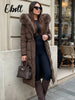 Warm Fur Collar Elastic Waist Hooded Coat Women's Elegant Waist-cinching Zippers Long Cotton Coats Winter Lady Outwear