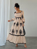 Women's All Over Print Shirred Bishop Sleeve A Line Dress, Long Sleeve Dress for Fall & Winter