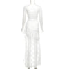 Mesh Patchwork Long Dresses Women Autumn Square Collar Flared Sleeve Ruffle Ribbon Street Sexy